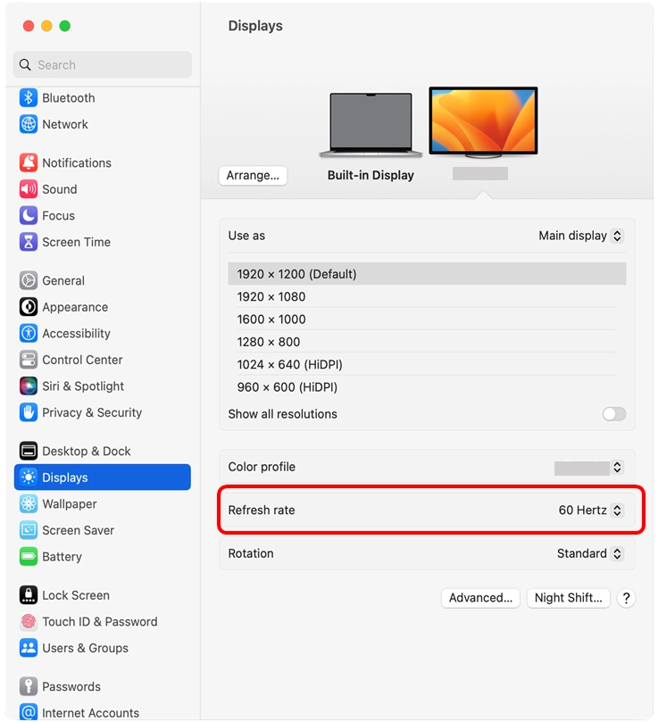 How to change "Refresh rate"